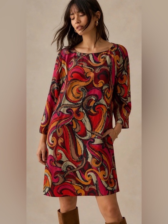 Anthropologie Dresses & Skirts - Anthropologie Maeve Bold 70s Flavia Swirl Print 3/4 SIeeve Mini Shift Dress - S